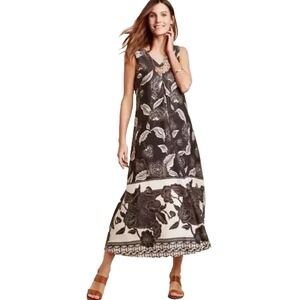 Anthropologie Floreat Soha Maxi Dress size S Gray‎ Floral Print Sleeveless Pleat